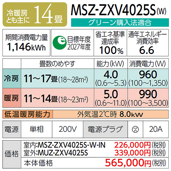 MSZ-ZXV4025S-W