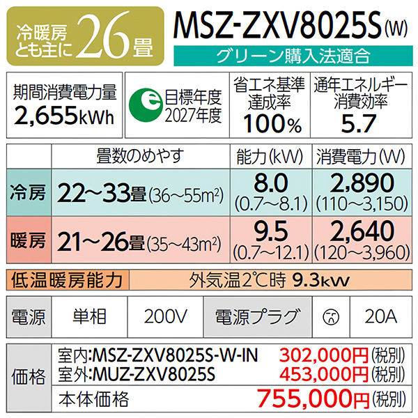 MSZ-ZXV8025S-W